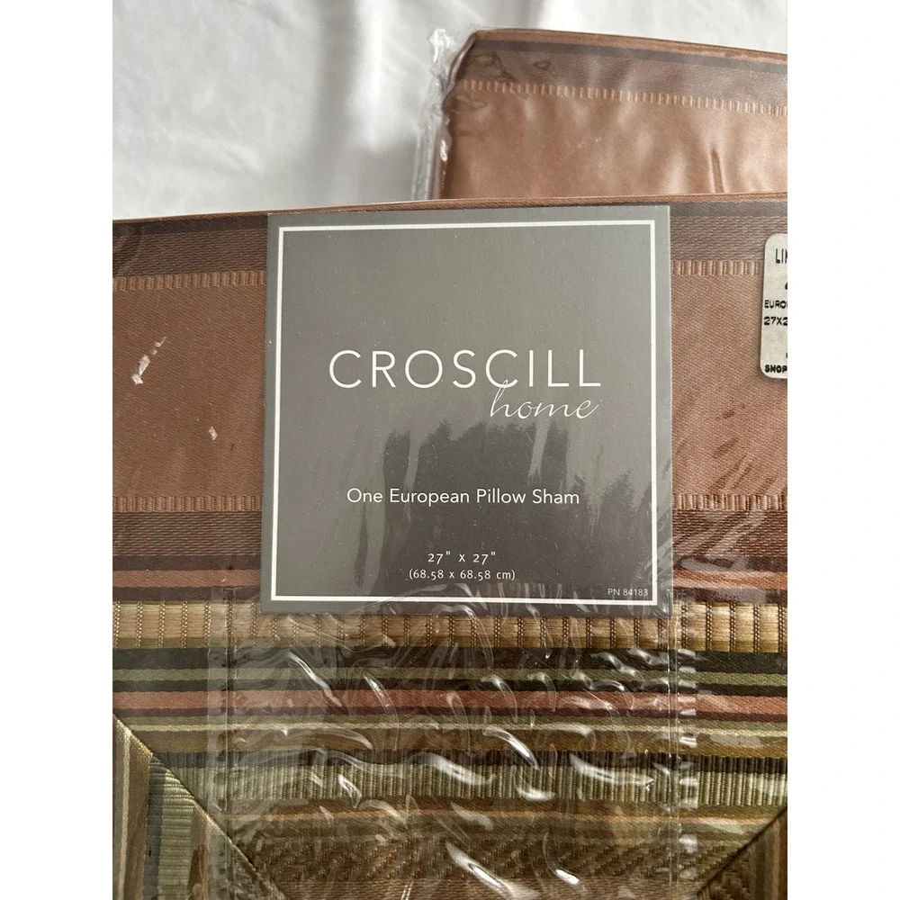Set of 2 Croscill Carrington Stripe Euro Shams Brown Bronze 27